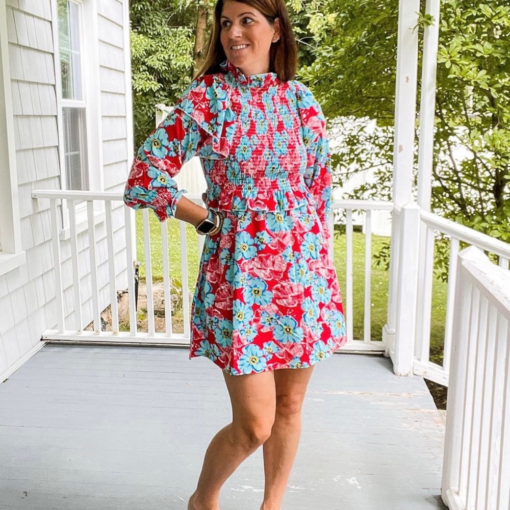 Colorful mini dress with flared top